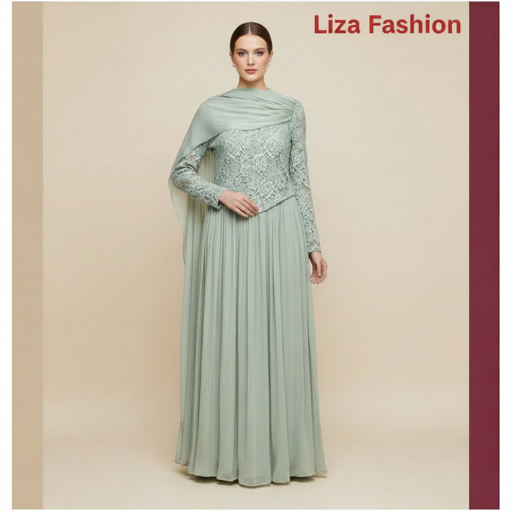 Mint Dress - Blue-Mint Lined Sleeves - Liza Fashion