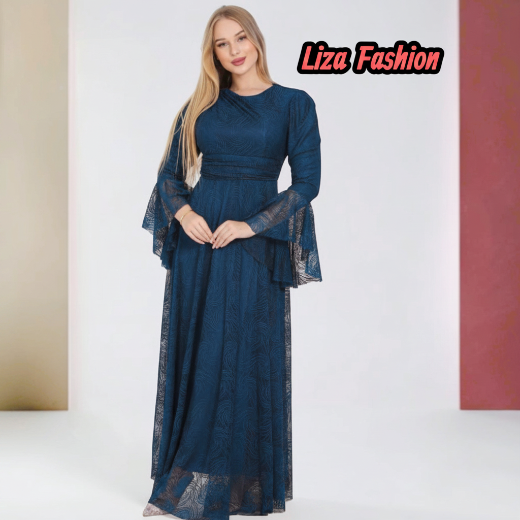 Petrol Blue Joubir Lace Dress - Liza Fashion