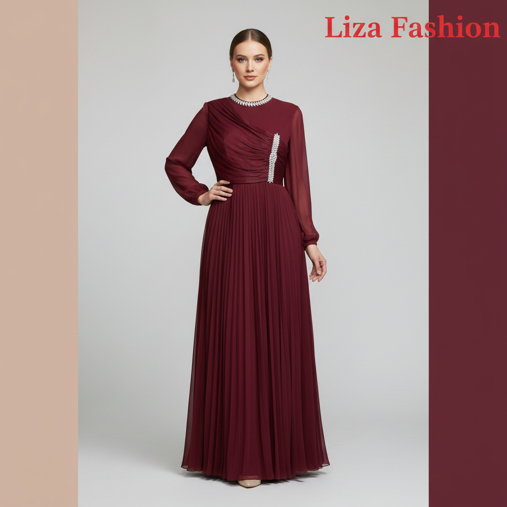 Burgundy Dress - Liza Fashion